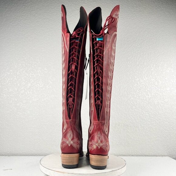 Lane LEXINGTON Over the Knee Womens Cowboy Boots 5.5 Red Western Cowgirl Lace Up - Picture 3 of 10